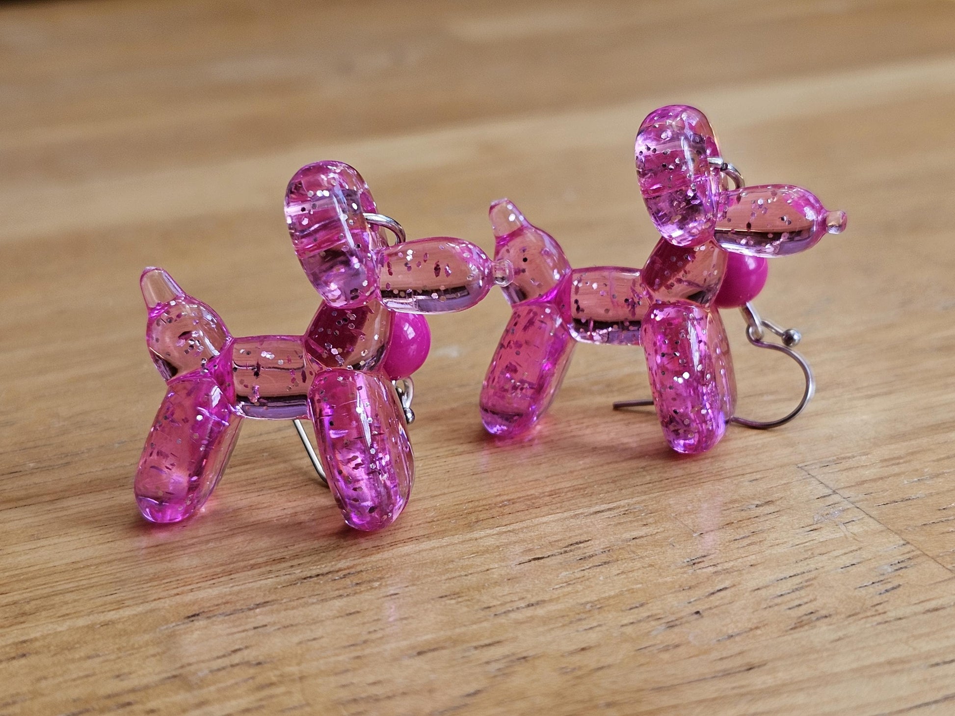 Cute balloon dog earrings. Pink hypoallergenic earrings.