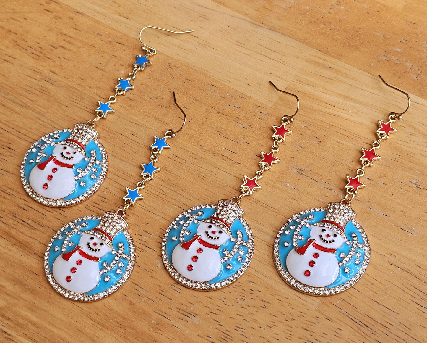 Snowman Christmas earrings with hypoallergenic ear wires titanium or surgical steel.