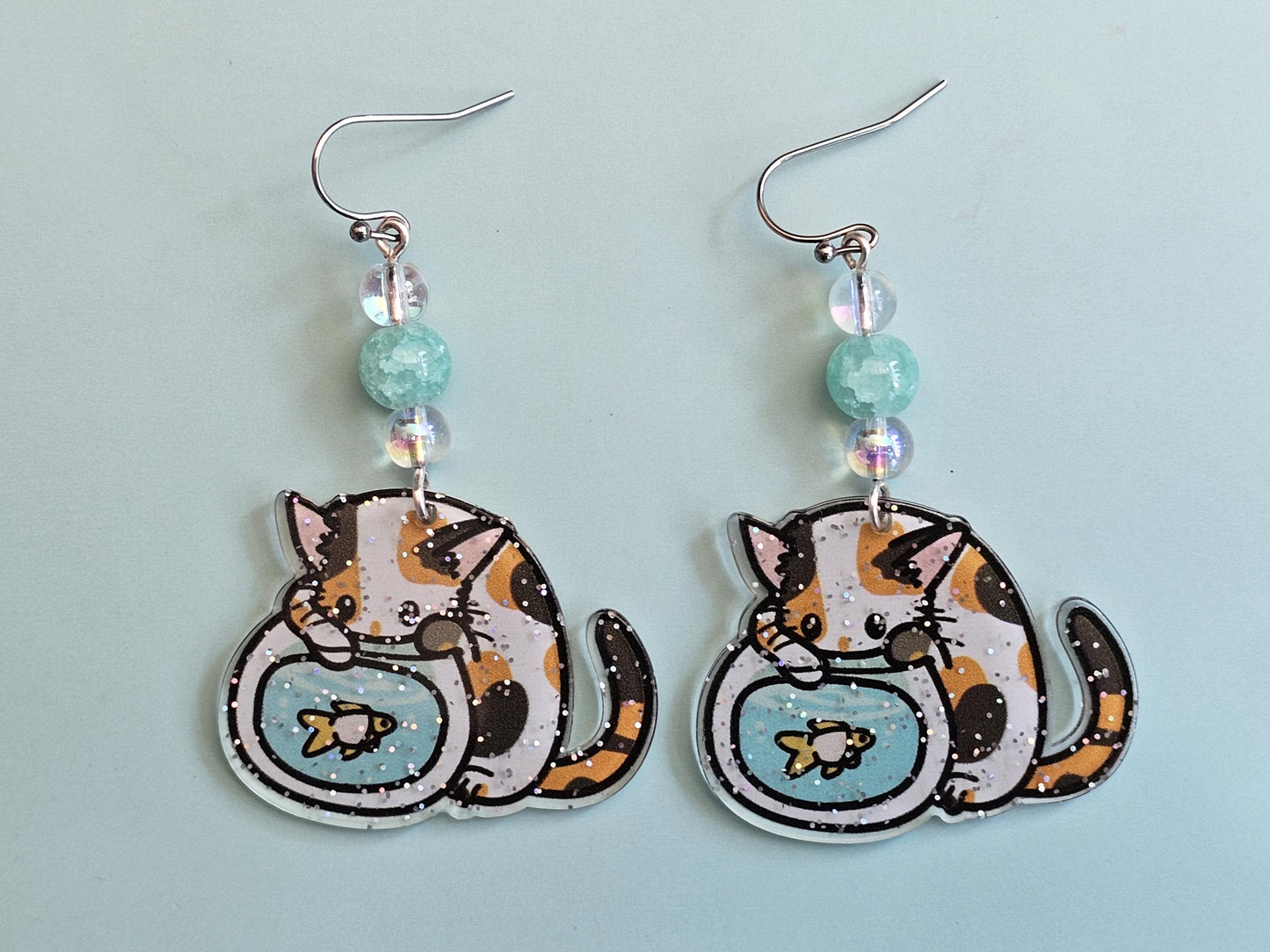 Handmade Cat Earrings - Hypoallergenic Goldfish Earrings for Sensitive Ears