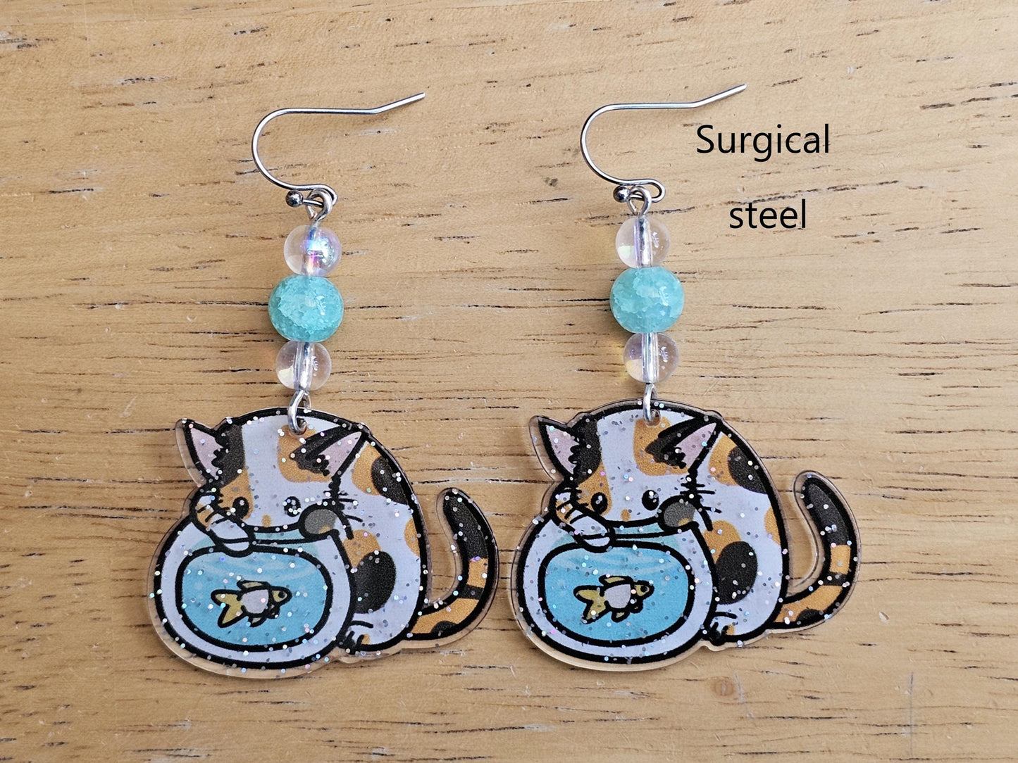 Handmade Cat Earrings - Hypoallergenic Goldfish Earrings for Sensitive Ears