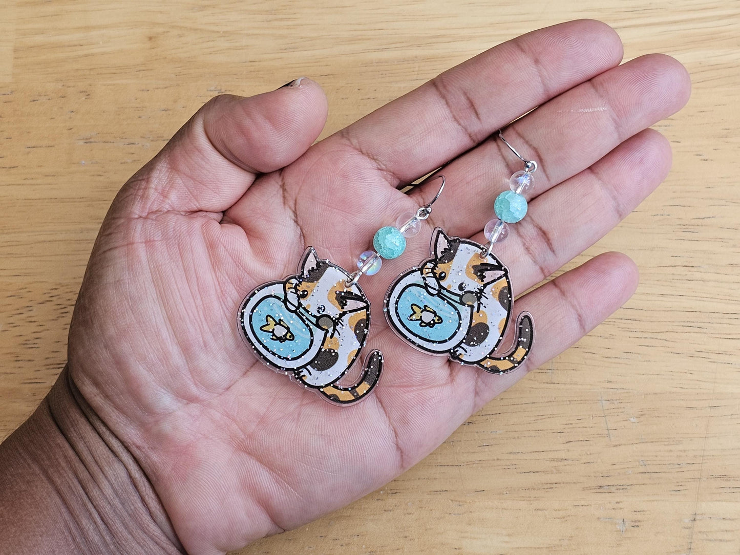 Handmade Cat Earrings - Hypoallergenic Goldfish Earrings for Sensitive Ears