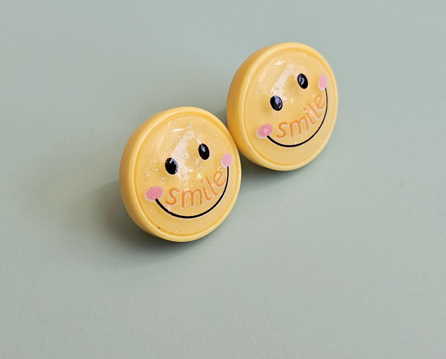 Happy Face Suds Smiling Face Earrings Hypoallergic Studs for Sensitive Ears Chunky Jewelry Gifts Back to School Gift for Girl Labor Day SALE