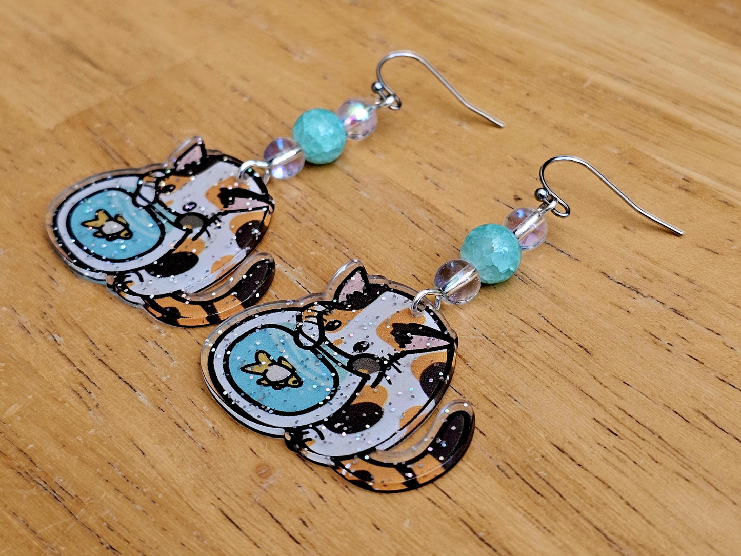 Handmade Cat Earrings - Hypoallergenic Goldfish Earrings for Sensitive Ears