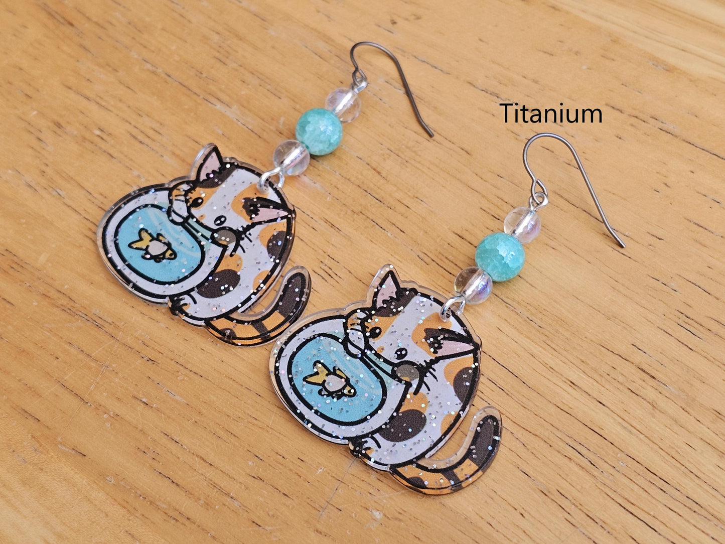 Handmade Cat Earrings - Hypoallergenic Goldfish Earrings for Sensitive Ears