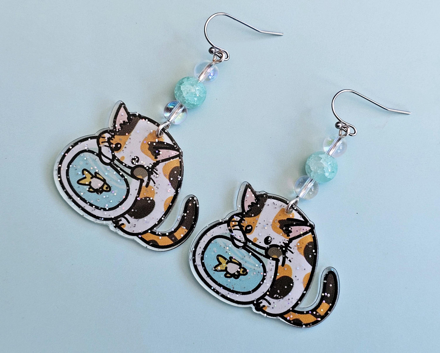 Handmade Cat Earrings - Hypoallergenic Goldfish Earrings for Sensitive Ears