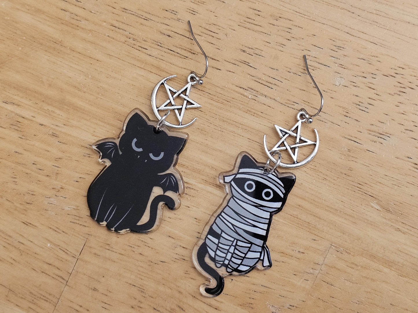 Pentagram earrings, wicca earrings pagan earrings cat gifts.