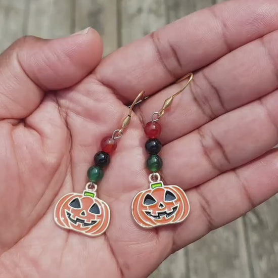 Jack-o'-Lantern Earrings, Gemstone Christmas Gift, Hypoallergenic Titanium Pumpkin Earrings, Holiday Gifts, Halloween Gift Cyber Monday SALE