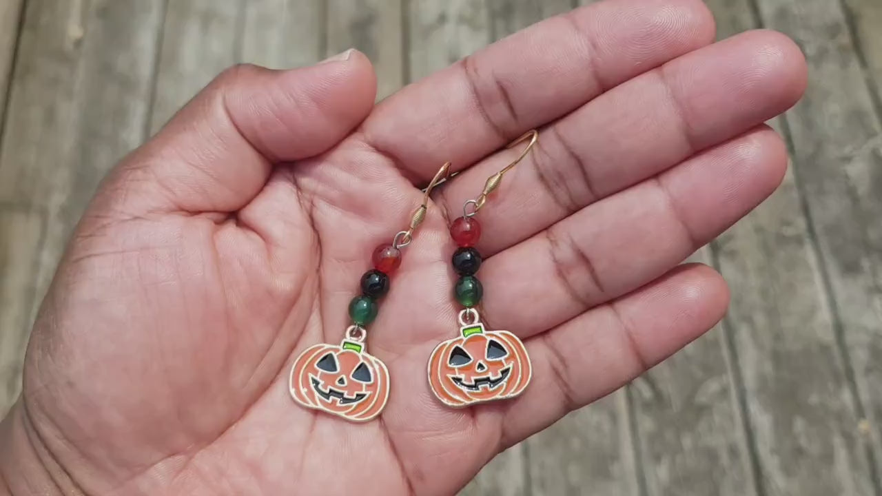 Jack-o'-Lantern Earrings, Gemstone Christmas Gift, Hypoallergenic Titanium Pumpkin Earrings, Holiday Gifts, Halloween Gift Cyber Monday SALE