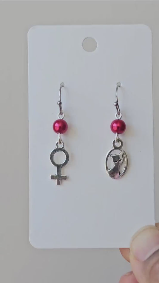 Handmade Cat Earrings Woman Symbol Earrings, Hypoallergenic for Sensitive Ears