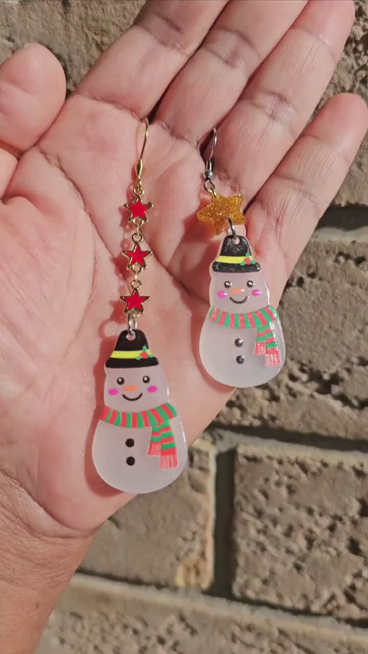 Handmade Snowman Earrings - Hypoallergenic for Sensitive Ears - Christmas Earrings