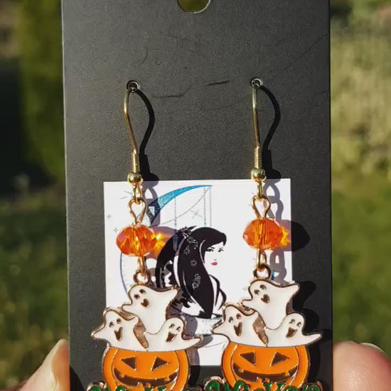 Ghost Earrings, Jack O Lantern Earrings, Hypoallergenic Christmas Gift Titanium Earrings Halloween Earrings Handmade Gift, Witchy Earrings