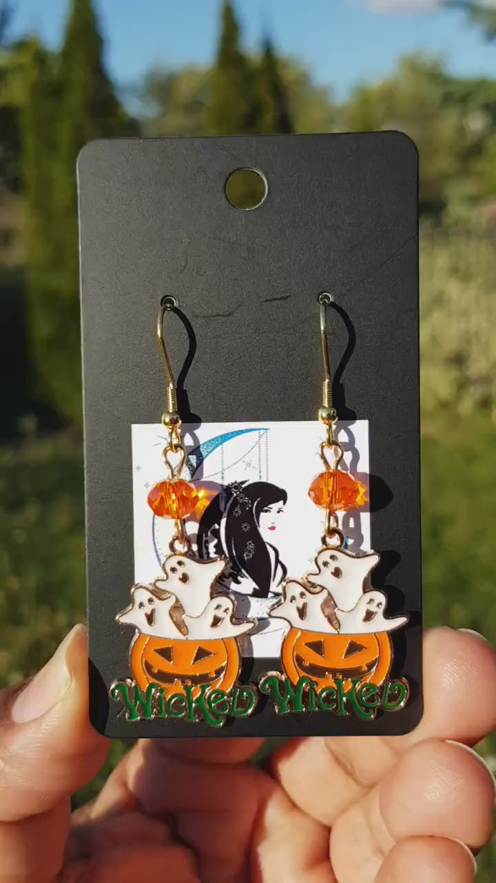 Ghost Earrings, Jack O Lantern Earrings, Hypoallergenic Christmas Gift Titanium Earrings Halloween Earrings Handmade Gift, Witchy Earrings