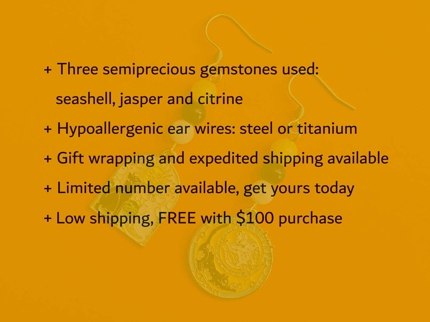 a yellow background with text describing three semi precious gemstones used