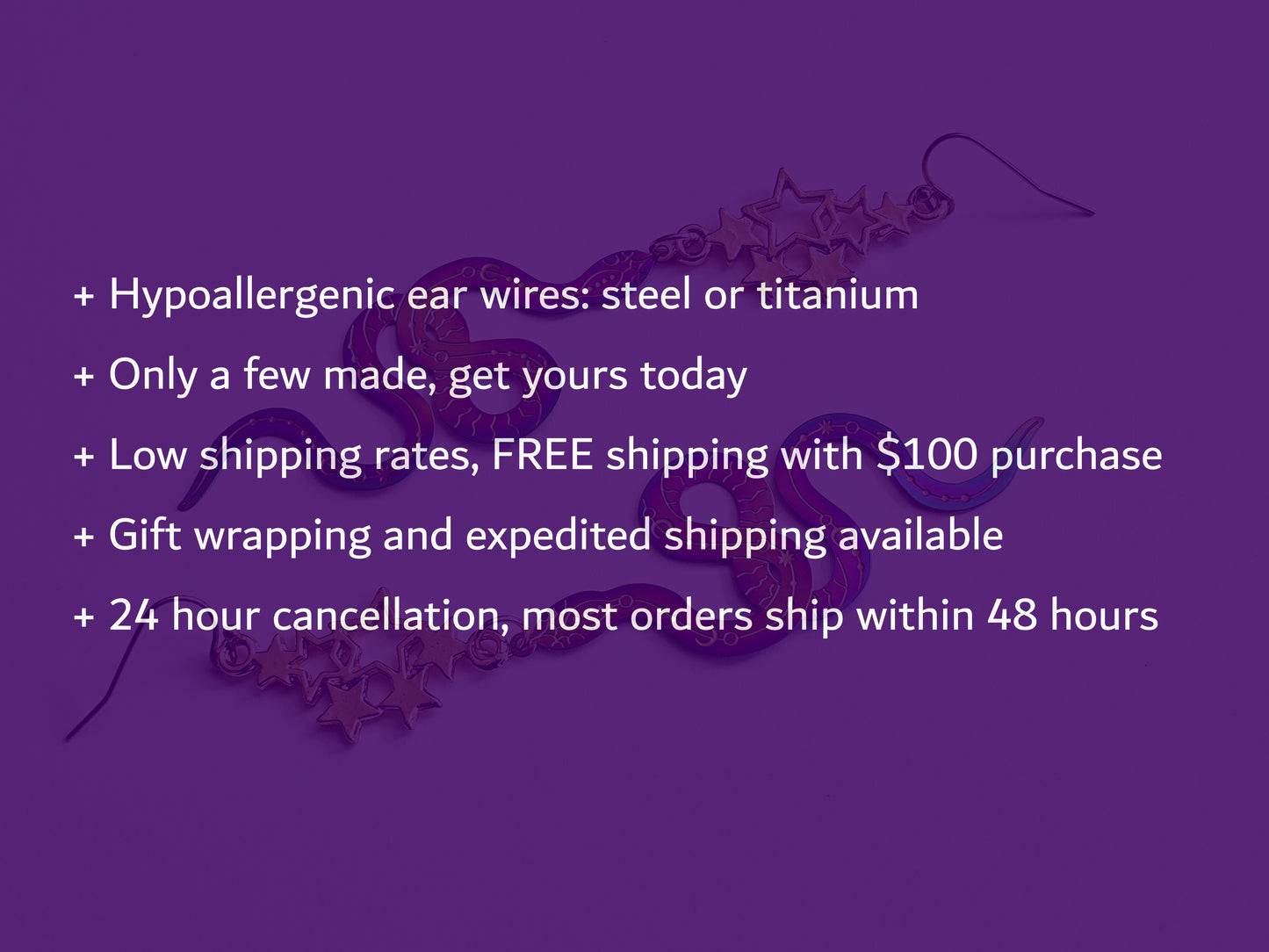 a purple background with text describing the benefits of hypolemic ear wires