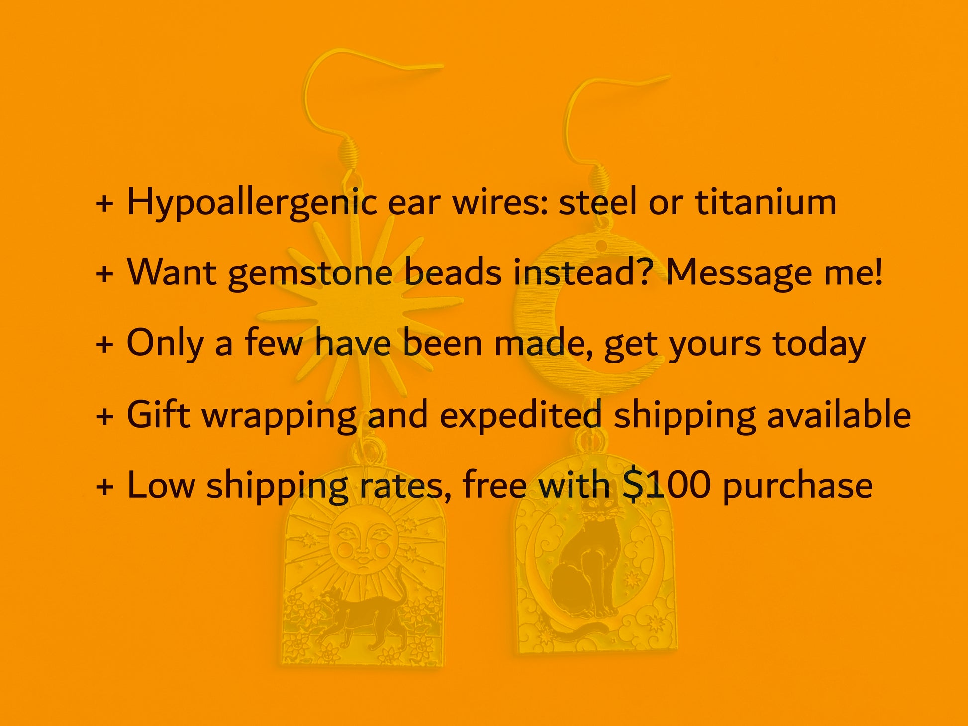 a pair of earrings with the words hypoplegenic ear wires set or