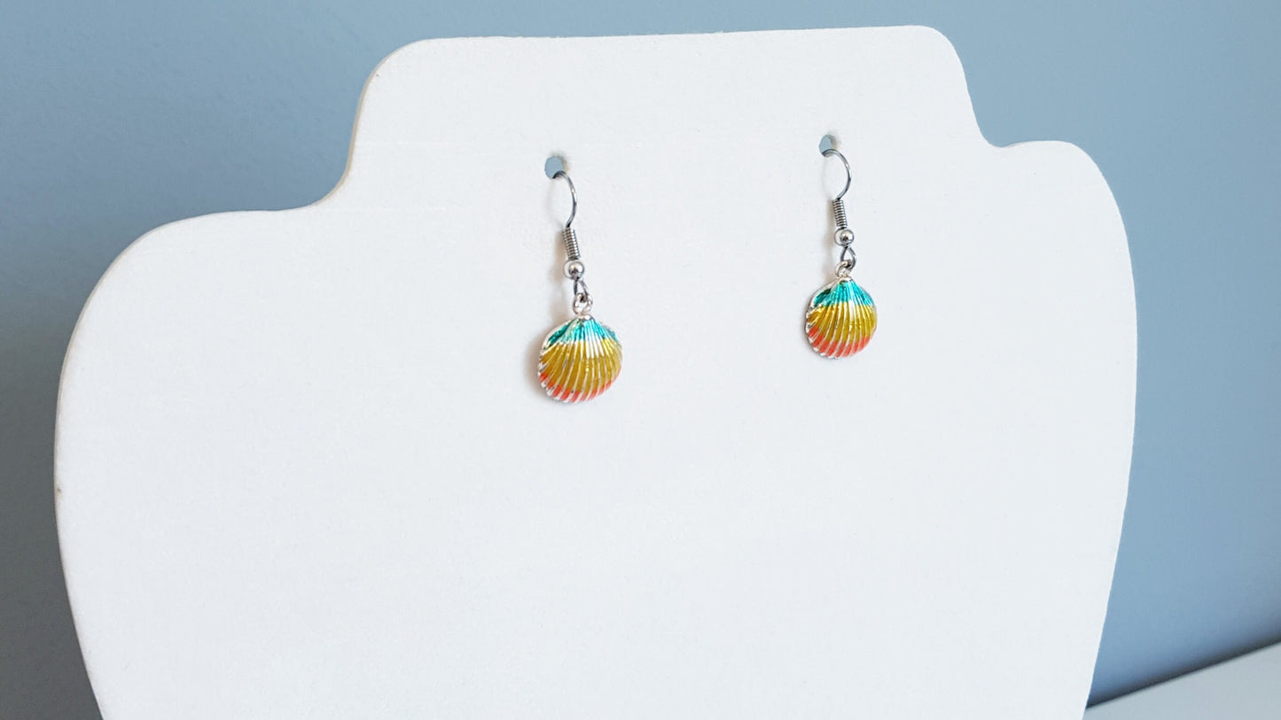 Dainty Scallop Sea Shell Enamel Earrings - Handmade Marine Biology Gift