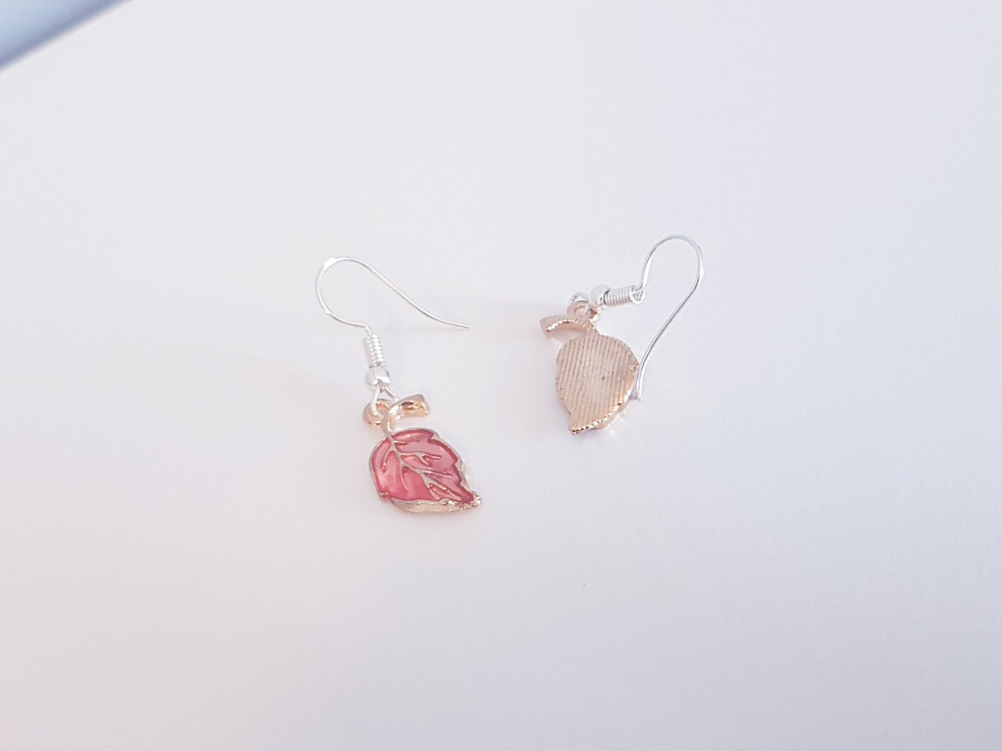 Dainty Pink Leaf Earrings - Hypoallergenic Handmade Jewelry