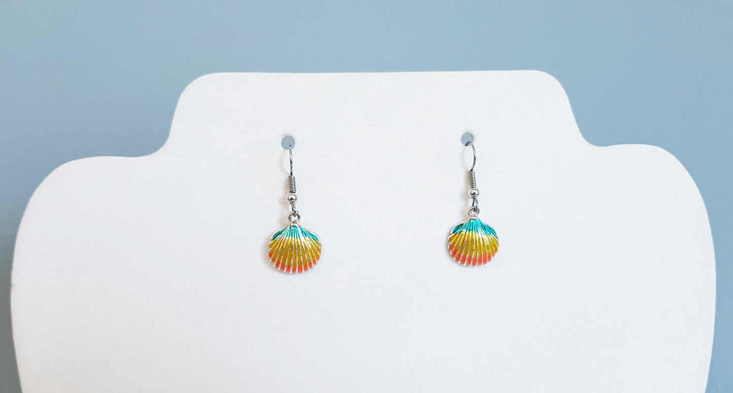 Dainty Scallop Sea Shell Enamel Earrings - Handmade Marine Biology Gift