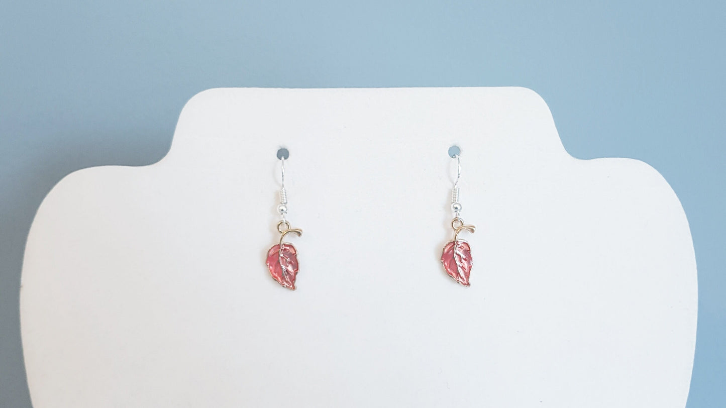 Dainty Pink Leaf Earrings - Hypoallergenic Handmade Jewelry