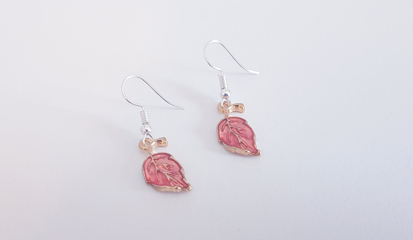 Dainty Pink Leaf Earrings - Hypoallergenic Handmade Jewelry