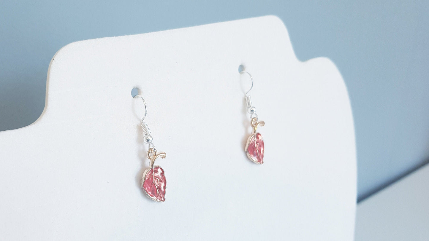 Dainty Pink Leaf Earrings - Hypoallergenic Handmade Jewelry