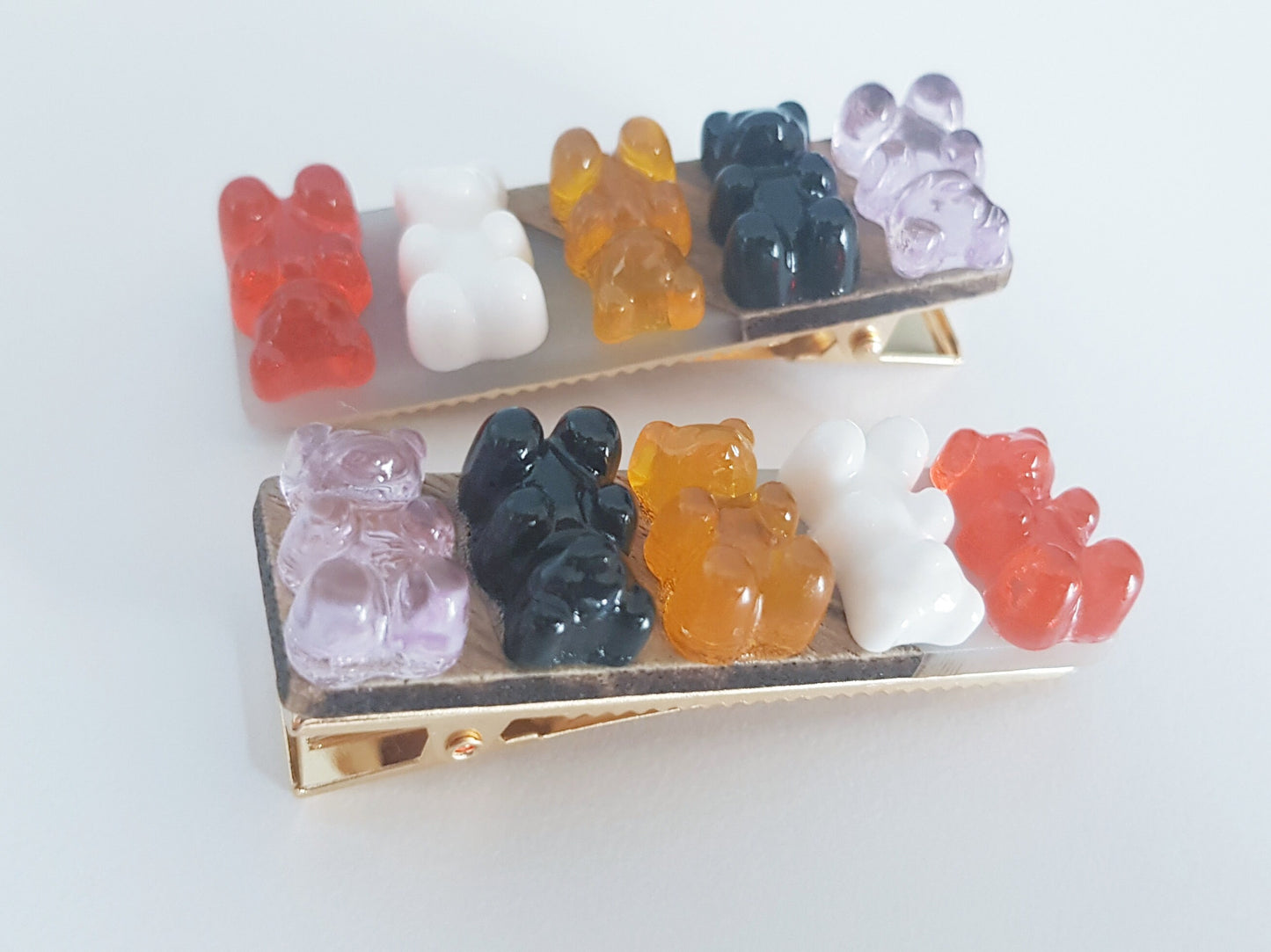 Candy Bear Crocodile Clips - Cute Hair Accessory for Girls - Candy Foodie gifts - One Pair Bamboo Clips