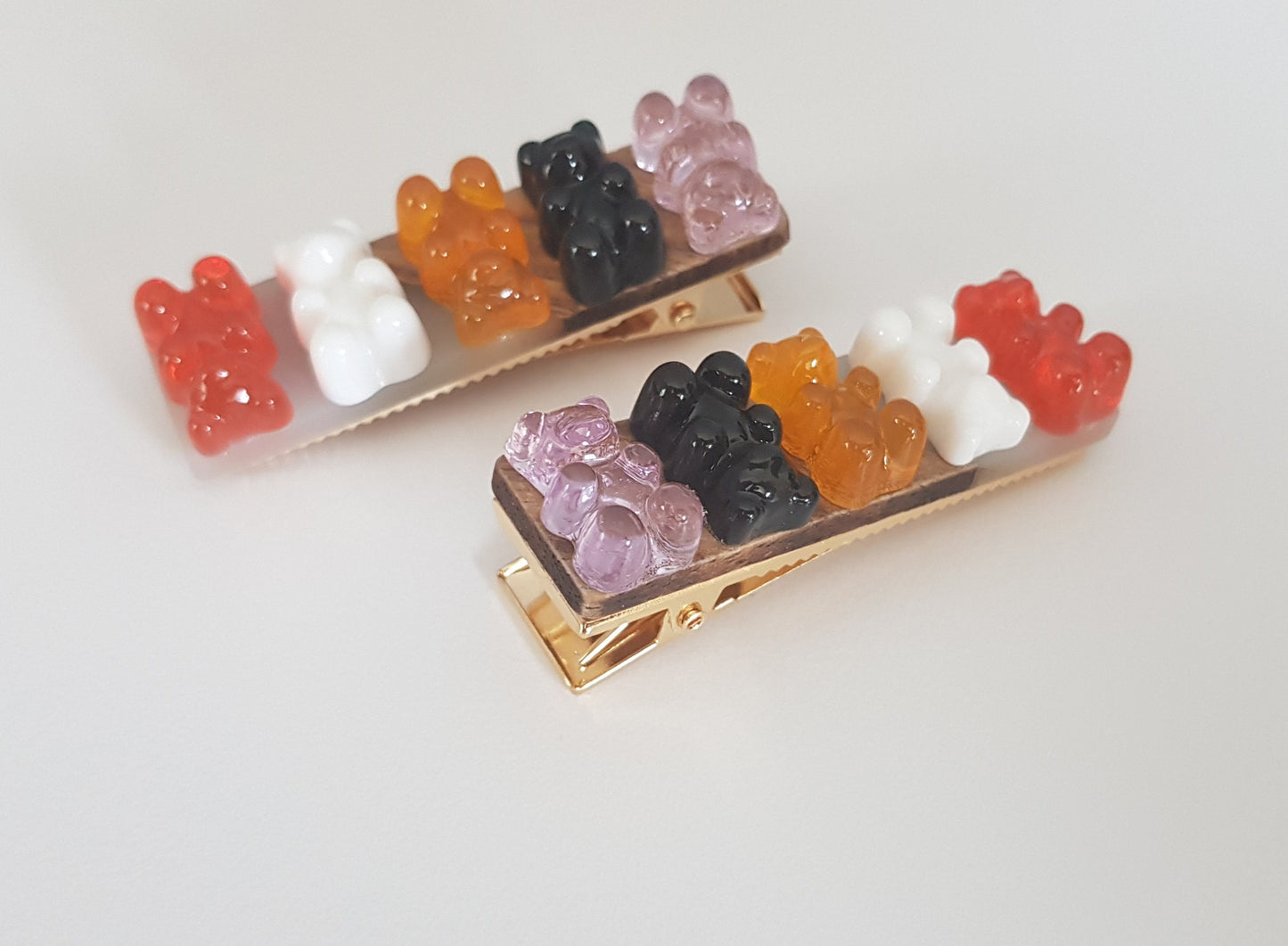 Candy Bear Crocodile Clips - Cute Hair Accessory for Girls - Candy Foodie gifts - One Pair Bamboo Clips