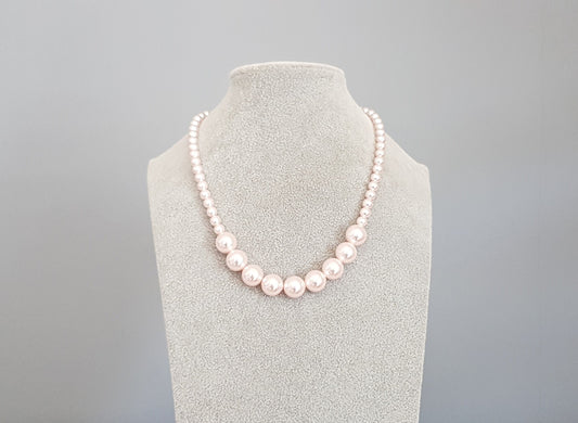 Pink Swarovski Pearl Crystal Choker Necklace - Wedding Jewelry - Bridal Necklace