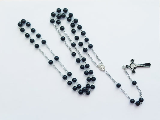 Handmade Catholic Rosary for Men - Black Prayer Beads - Religious Easter Gift - Religious Christmas Gift