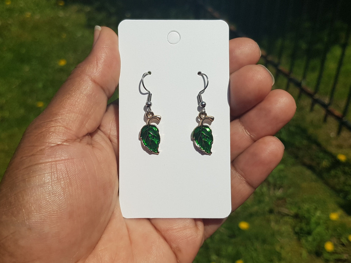 Emerald Green Leaf Earrings - Hypoallergenic Minimalist Handmade Gift