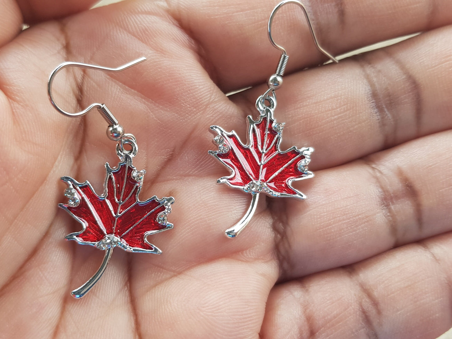 Handmade Ruby Red Maple Leaf Earrings - Hypoallergenic Canada Souvenir