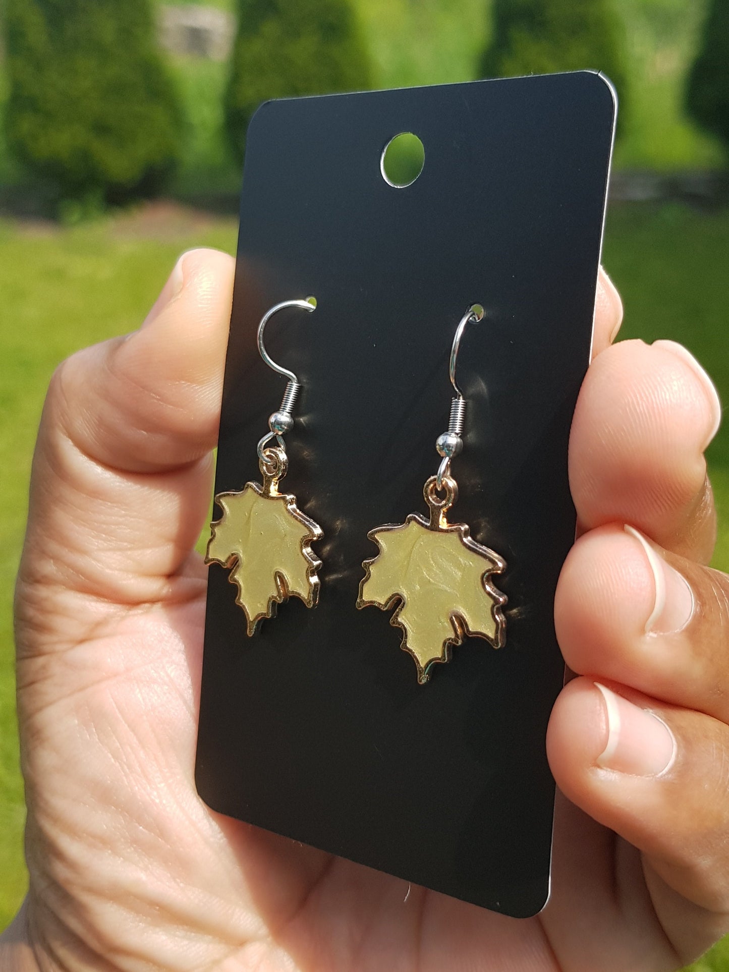 Pale Gold Maple Leaf Earrings - Hypoallergenic Handmade Canadian Souvenir Gift