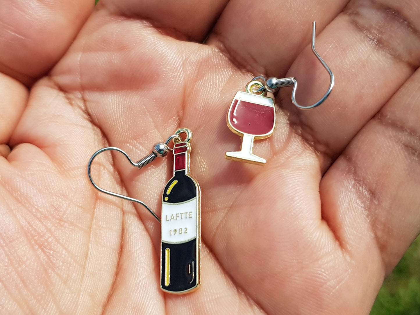 Wine Bottle Glass Mismatched Earrings - Hypoallergenic Wine Gift