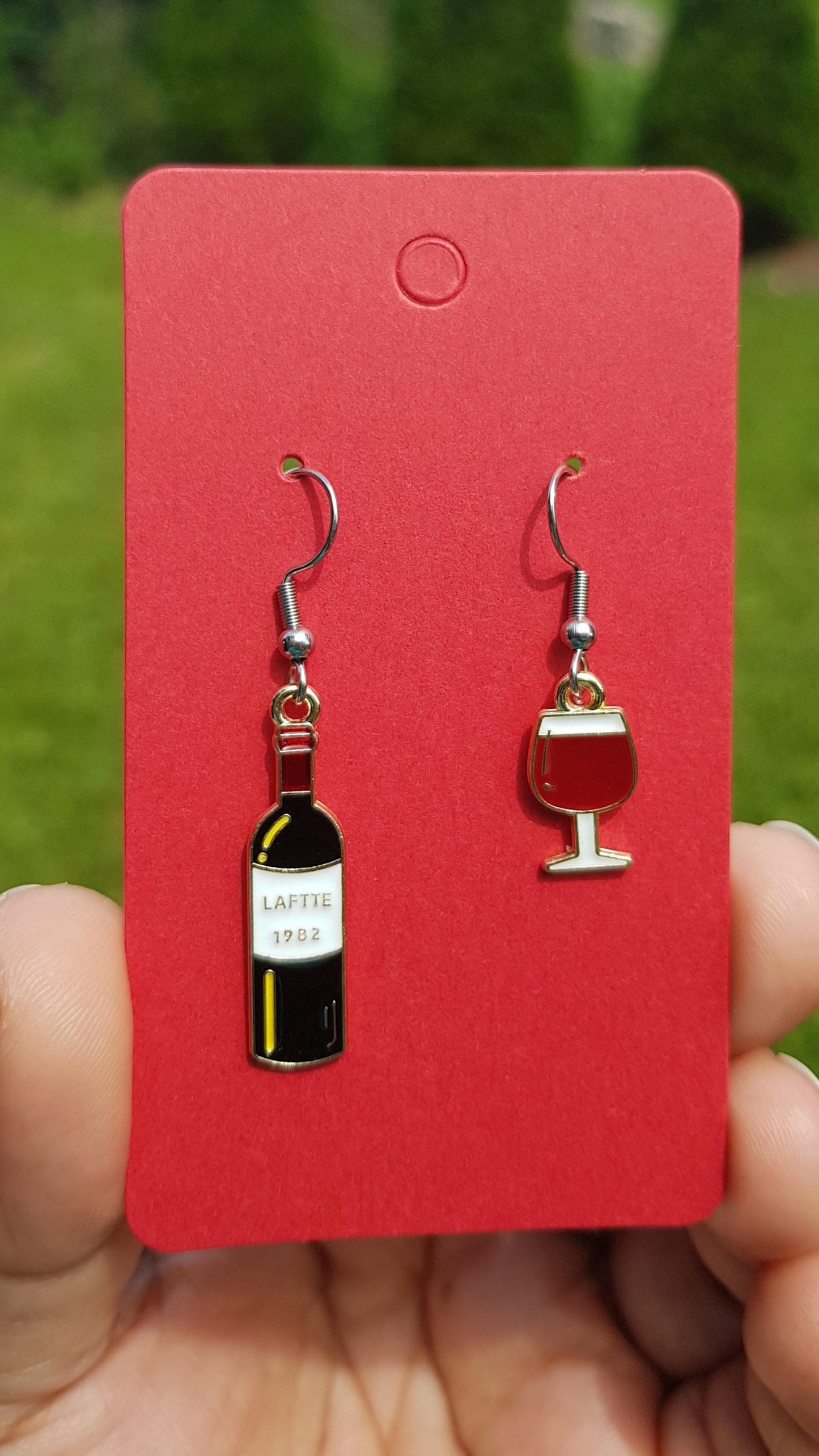 Wine Bottle Glass Mismatched Earrings - Hypoallergenic Wine Gift