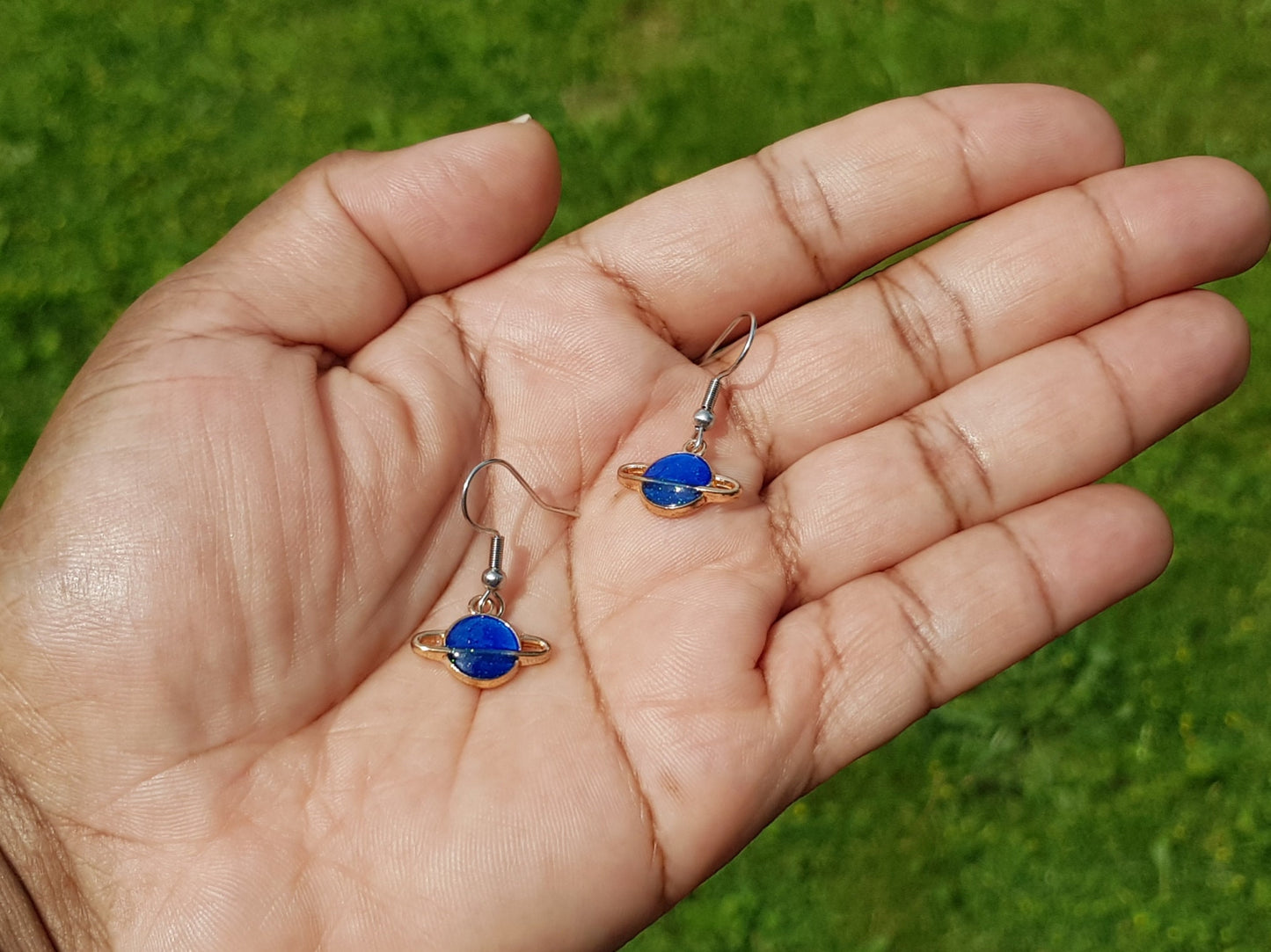 Blue Saturn Planet Earrings - Hypoallergenic Handmade Jewelry - Dainty Celestial Earrings - Astronomy Gift