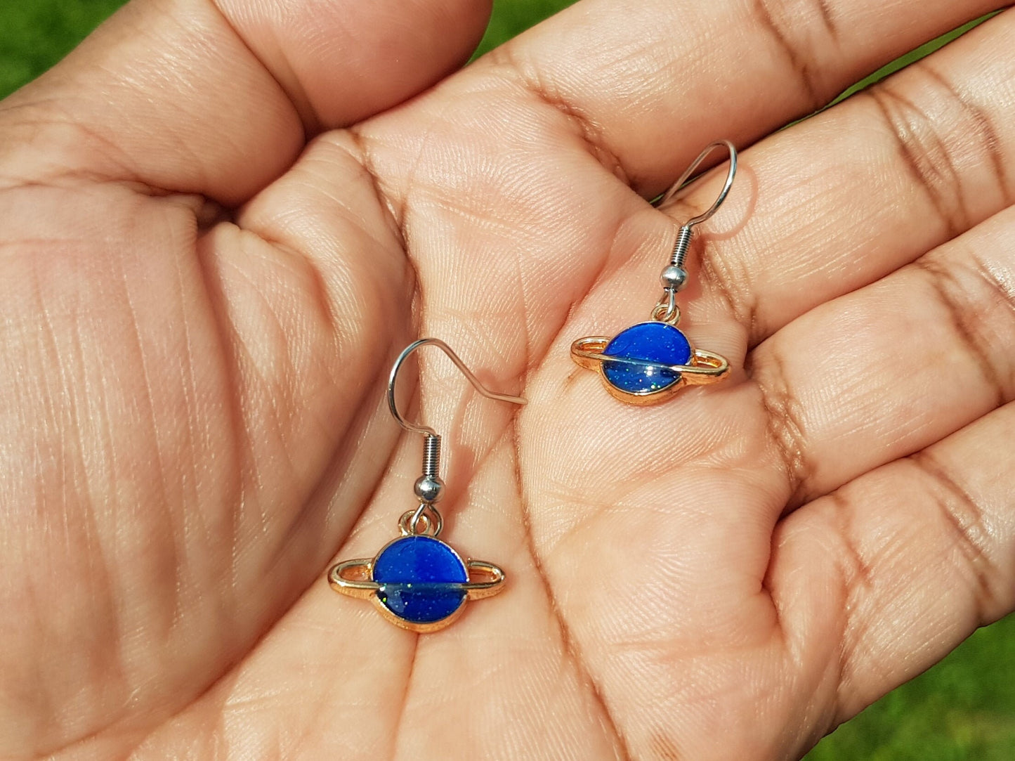 Blue Saturn Planet Earrings - Hypoallergenic Handmade Jewelry - Dainty Celestial Earrings - Astronomy Gift