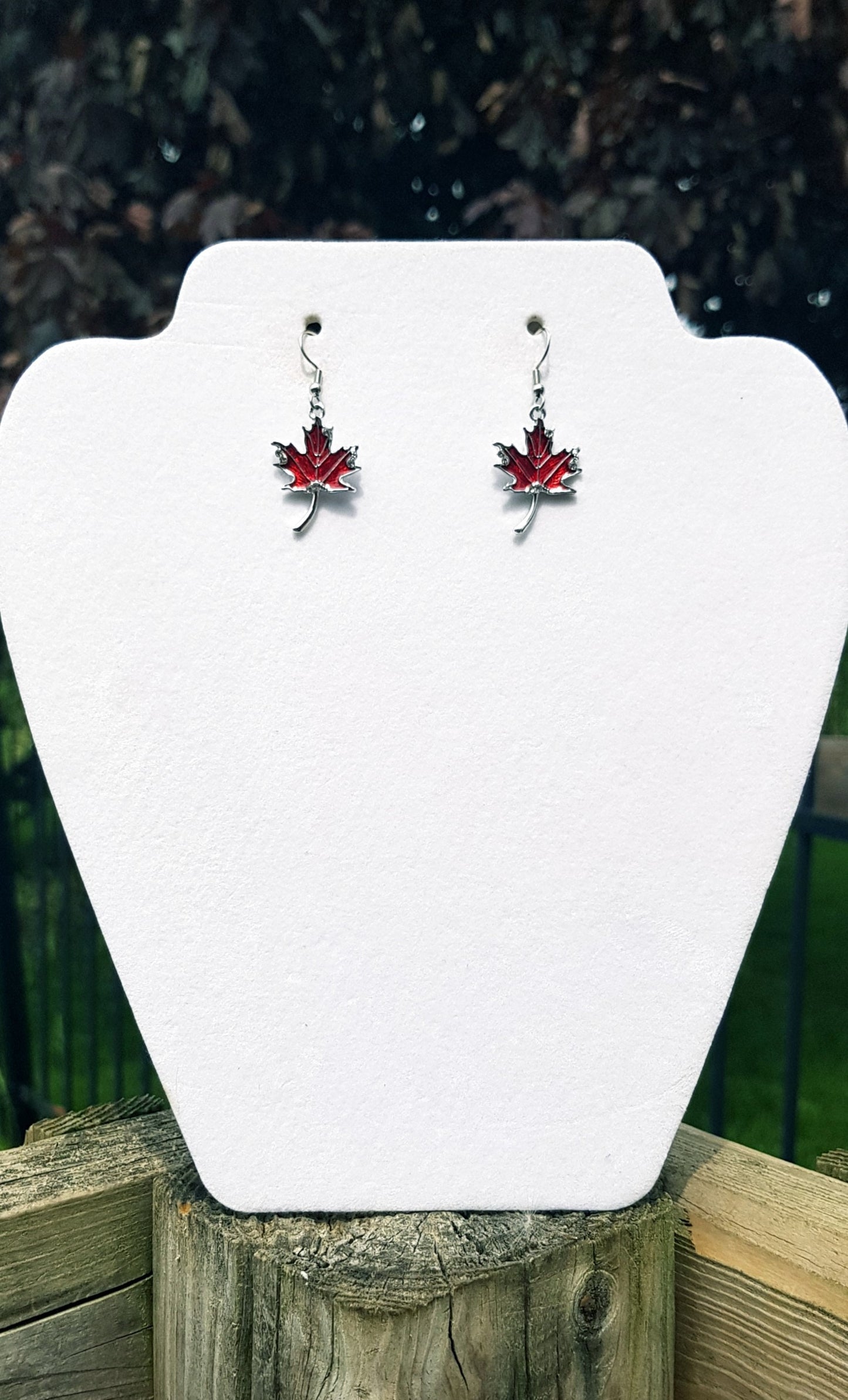 Handmade Ruby Red Maple Leaf Earrings - Hypoallergenic Canada Souvenir