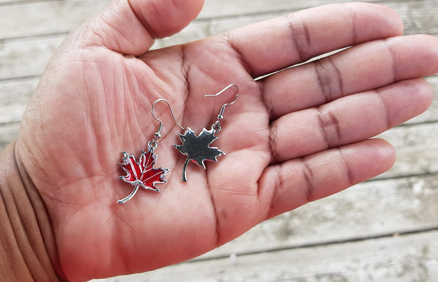 Handmade Ruby Red Maple Leaf Earrings - Hypoallergenic Canada Souvenir