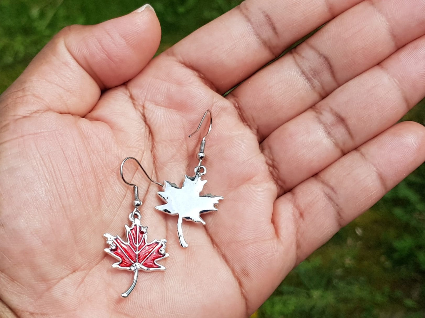 Handmade Ruby Red Maple Leaf Earrings - Hypoallergenic Canada Souvenir