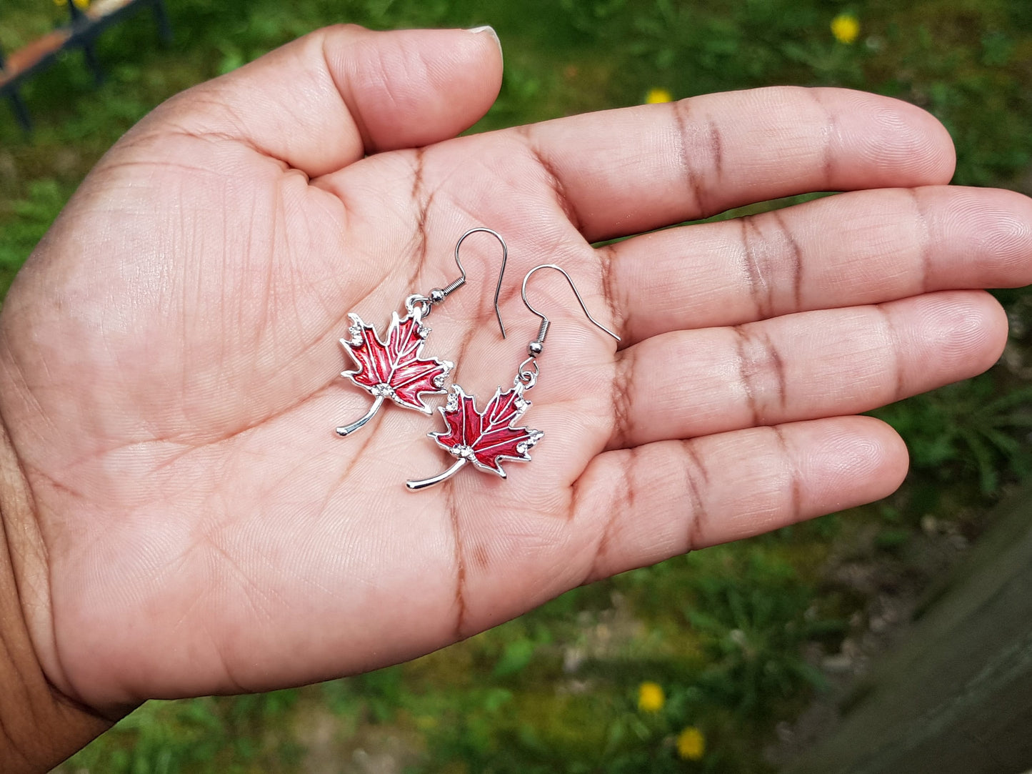 Handmade Ruby Red Maple Leaf Earrings - Hypoallergenic Canada Souvenir