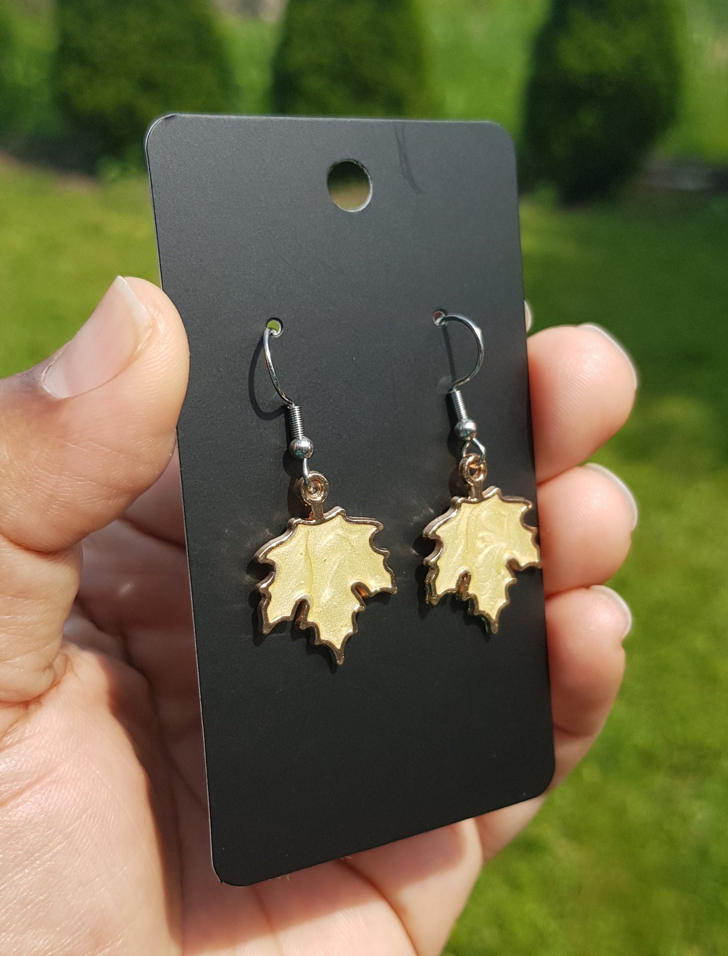 Pale Gold Maple Leaf Earrings - Hypoallergenic Handmade Canadian Souvenir Gift