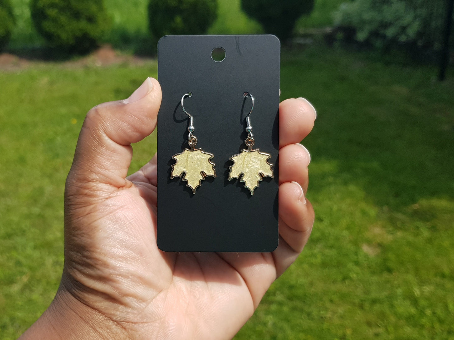 Pale Gold Maple Leaf Earrings - Hypoallergenic Handmade Canadian Souvenir Gift