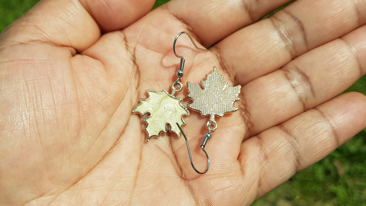 Pale Gold Maple Leaf Earrings - Hypoallergenic Handmade Canadian Souvenir Gift