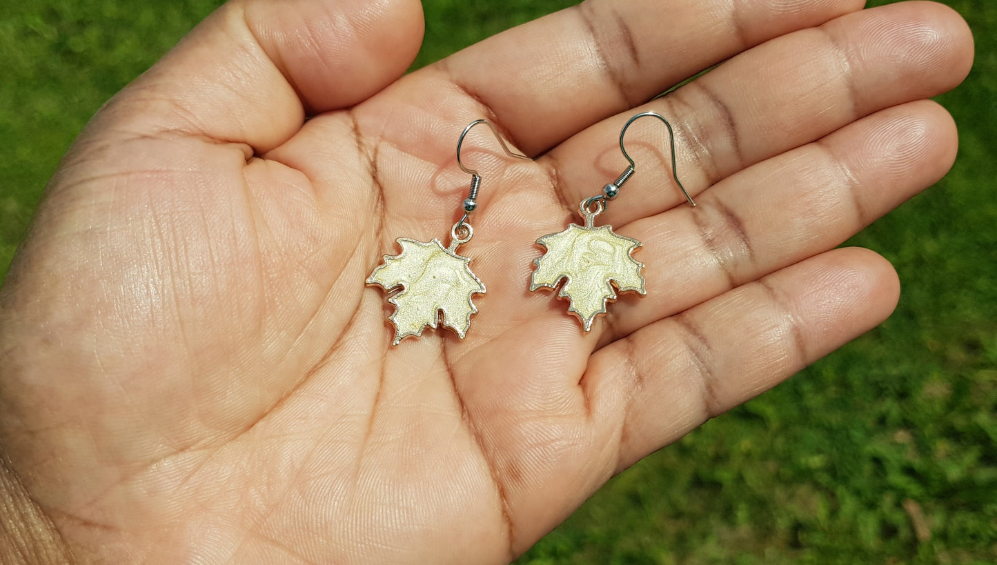 Pale Gold Maple Leaf Earrings - Hypoallergenic Handmade Canadian Souvenir Gift