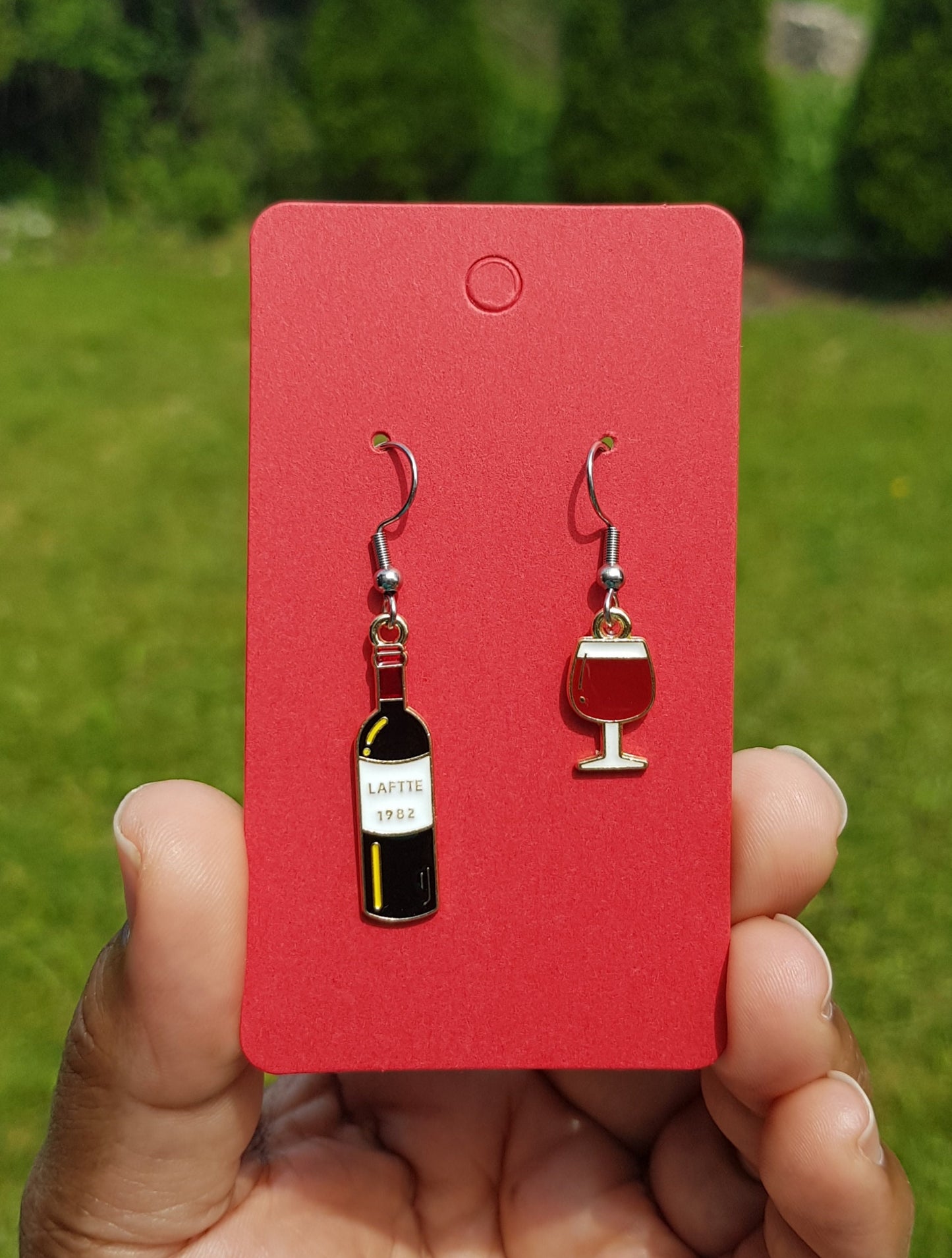 Wine Bottle Glass Mismatched Earrings - Hypoallergenic Wine Gift