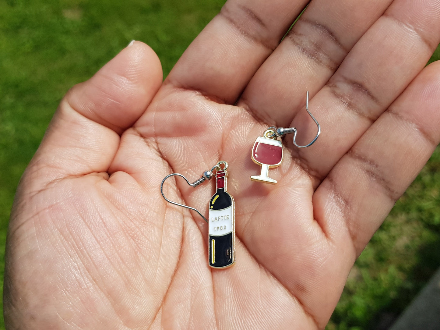 Wine Bottle Glass Mismatched Earrings - Hypoallergenic Wine Gift