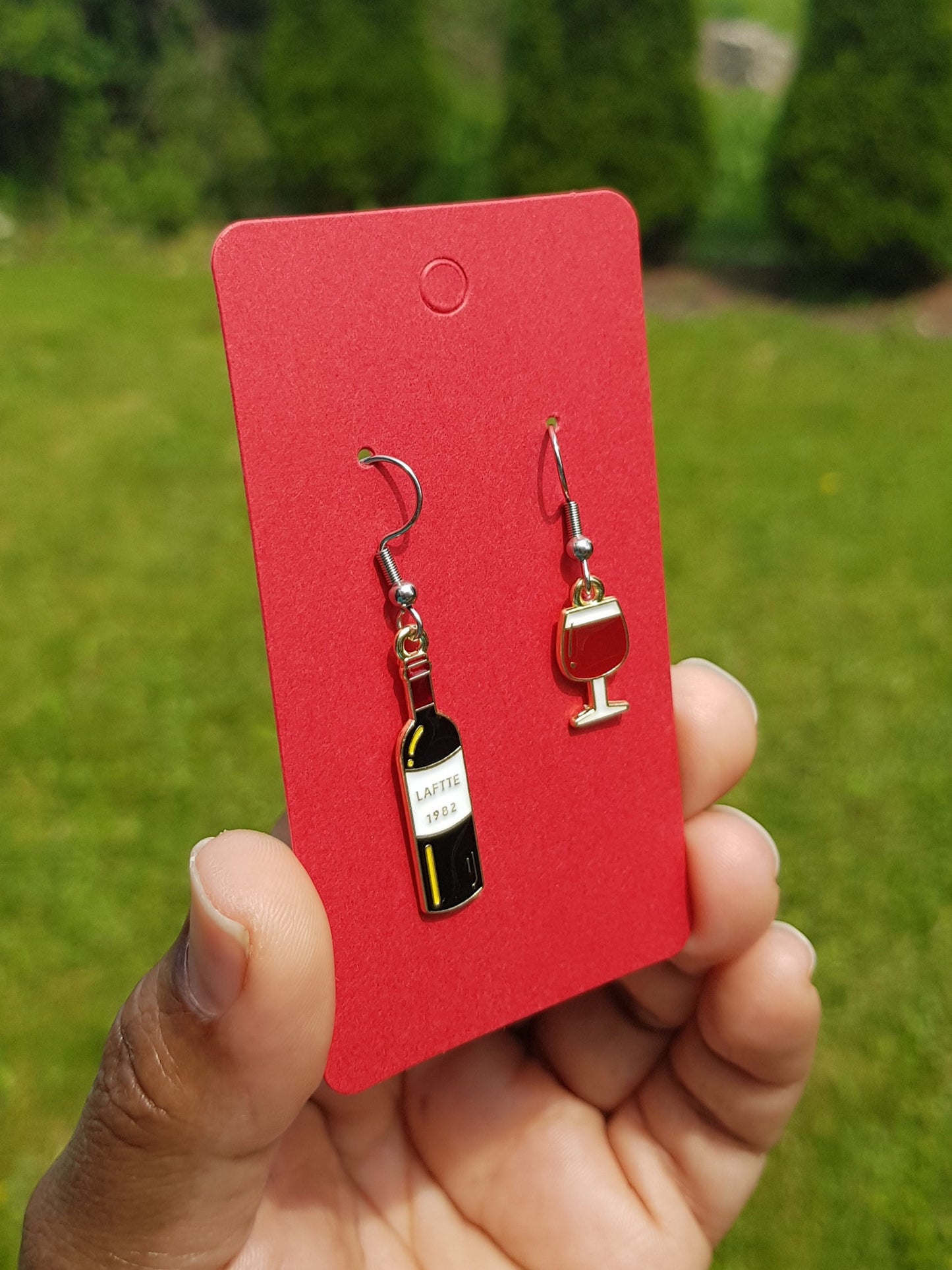 Wine Bottle Glass Mismatched Earrings - Hypoallergenic Wine Gift