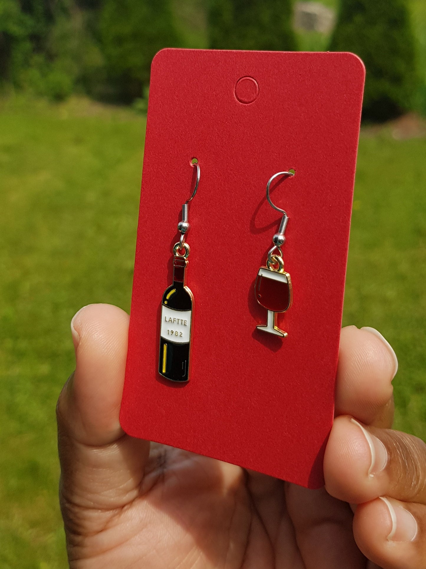 Wine Bottle Glass Mismatched Earrings - Hypoallergenic Wine Gift