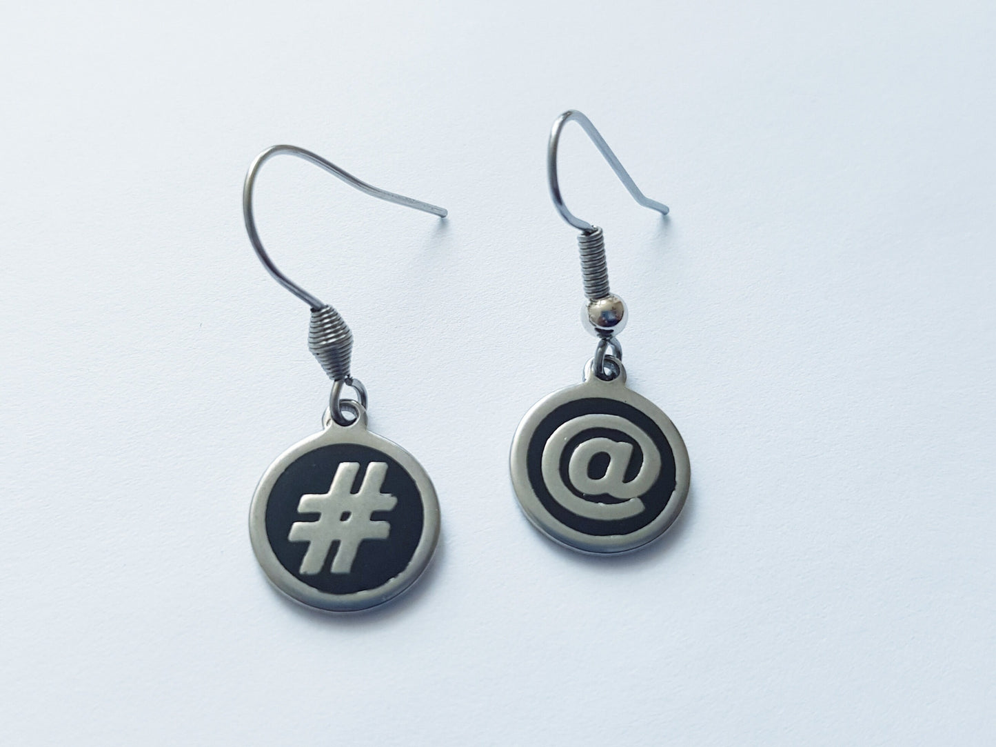 Handmade Hashtag Earrings - At Sign Earrings - Hypoallergenic Social Media Sign Gifts - Mismatched Earrings