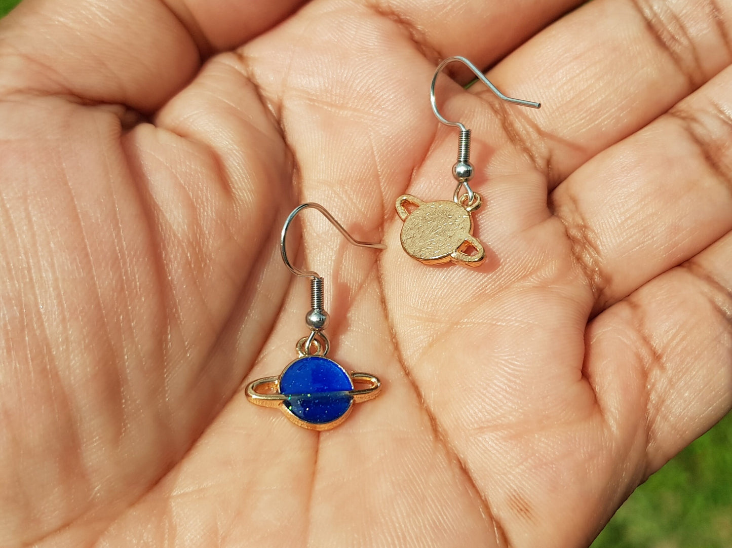 Blue Saturn Planet Earrings - Hypoallergenic Handmade Jewelry - Dainty Celestial Earrings - Astronomy Gift